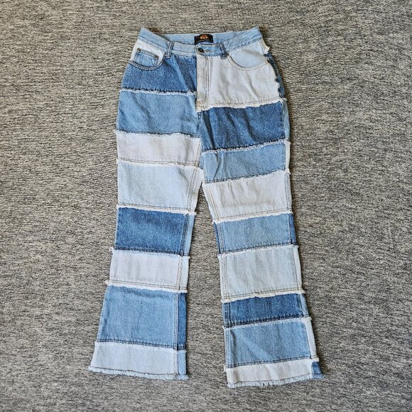 Route 66 Jeans Women's Size 16 Light Blue Wash Patchwork Denim Flared 26x26 - Picture 1 of 9